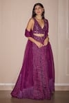 Twenty Nine_Purple Organza Embroidery Mirror Tasselled Border Dupatta _Online_at_Aza_Fashions