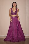 Buy_Twenty Nine_Purple Crushed Bandhani Placement Embroidery Mirror Raidana Pattern Lehenga _at_Aza_Fashions