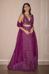 Twenty Nine_Purple Crushed Bandhani Placement Embroidery Mirror Raidana Pattern Lehenga _Online_at_Aza_Fashions