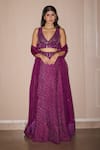 Twenty Nine_Purple Crushed Bandhani Placement Embroidery Mirror Raidana Pattern Lehenga _at_Aza_Fashions