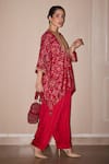 Twenty Nine_Red Silk Embroidery Marodi Notch Patola Kurta With Dhoti Salwar _Online_at_Aza_Fashions