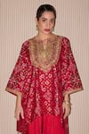 Buy_Twenty Nine_Red Silk Embroidery Marodi Notch Patola Kurta With Dhoti Salwar _Online_at_Aza_Fashions