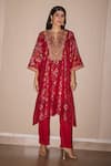 Buy_Twenty Nine_Red Silk Embroidery Marodi Notch Patola Kurta With Cigarette Pant _at_Aza_Fashions