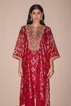 Shop_Twenty Nine_Red Silk Embroidery Marodi Notch Patola Kurta With Cigarette Pant _Online_at_Aza_Fashions