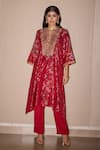 Twenty Nine_Red Silk Embroidery Marodi Notch Patola Kurta With Cigarette Pant _at_Aza_Fashions