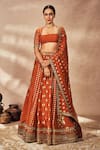 Buy_Masaba_Orange Lehenga And Blouse Raw Silk Printed Foil Square Embroidered Set _at_Aza_Fashions