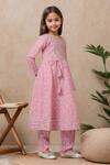Shop_Petite Pomme_Pink Cotton Embroidery Printed Anarkali And Trouser Set _Online_at_Aza_Fashions