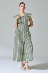 Shop_Samyukta Singhania_Green Cotton Print Chevron Round Neck Jumpsuit _Online_at_Aza_Fashions