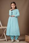 Samyukta Singhania_Blue Rayon Embroidered Thread Anarkali And Trouser Set _Online_at_Aza_Fashions