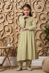 Shop_Samyukta Singhania_Yellow Rayon Embroidery Thread Work Anarkali And Trouser Set _Online_at_Aza_Fashions