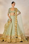 Buy_Masaba_Green Lehenga Raw Silk Embellishment Amaltas Plunge Kashni Bridal Set _Online_at_Aza_Fashions