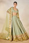 Masaba_Green Lehenga Raw Silk Embellishment Amaltas Plunge Kashni Bridal Set _at_Aza_Fashions