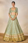 Masaba_Green Lehenga Raw Silk Embellishment Amaltas Plunge Kashni Bridal Set _Online