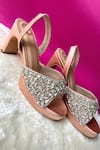 Buy_Modanta Footwear_Peach Crystal Petal Embellished Heels _at_Aza_Fashions