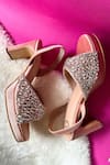 Shop_Modanta Footwear_Peach Crystal Petal Embellished Heels _at_Aza_Fashions