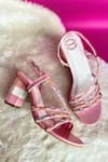 Buy_Modanta Footwear_Pink Lace Embellished Swerve Strap Wedges _at_Aza_Fashions