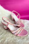 Modanta Footwear_Pink Lace Embellished Swerve Strap Wedges _Online_at_Aza_Fashions