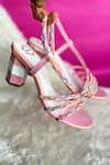 Buy_Modanta Footwear_Pink Lace Embellished Swerve Strap Wedges _Online_at_Aza_Fashions