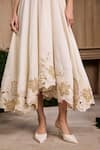 Buy_Chandrima_Ivory Chanderi Embellished 3d Floral V Neck Pleated Yoke Asymmetric Dress _Online_at_Aza_Fashions