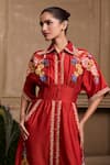 Chandrima_Red Chanderi Embellished Floral Collared Shirt Dress _Online_at_Aza_Fashions