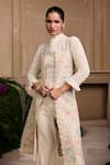 Chandrima_Ivory Chanderi Embellished Floral Quilted Open Long Jacket _Online_at_Aza_Fashions