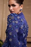 Buy_Chandrima_Blue Silk Satin Embellished 3d Floral V Neck Quilted Peplum Jacket _Online_at_Aza_Fashions