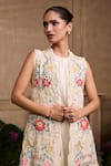 Chandrima_Ivory Chanderi Embroidered Floral Open Long Jacket _Online_at_Aza_Fashions