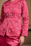 Chandrima_Fuchsia Silk Satin Embroidered Floral Collared Quilted Jacket _Online_at_Aza_Fashions