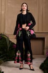 Buy_Chandrima_Black Felt Thread Collared Rose Jacket _at_Aza_Fashions