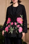 Chandrima_Black Felt Thread Collared Rose Jacket _Online_at_Aza_Fashions