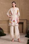 Chandrima_Ivory Chanderi Embroidered Floral Applique Round Yoke Kaftan _Online_at_Aza_Fashions