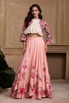 Buy_Chandrima_Pink Chanderi Thread Floral Cutwork Layered Lehenga _at_Aza_Fashions