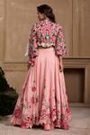 Shop_Chandrima_Pink Chanderi Thread Floral Cutwork Layered Lehenga _at_Aza_Fashions