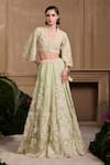 Buy_Chandrima_Green Silk Organza Embroidered Thread Floral Lehenga _at_Aza_Fashions