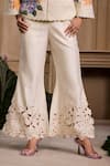 Chandrima_Ivory Chanderi Cutwork Floral Bell Bottom Pant _Online_at_Aza_Fashions