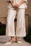 Chandrima_Ivory Chanderi Embroidery Pearls Floral Applique Pant _Online_at_Aza_Fashions