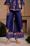 Chandrima_Blue Chanderi Embroidery Thread Floral Flared Pant _Online_at_Aza_Fashions