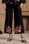 Chandrima_Black Chanderi Embroidery Thread Floral Pant _Online_at_Aza_Fashions