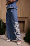 Chandrima_Blue Cotton Twill Embroidery Floral Cutwork Flared Pant _Online_at_Aza_Fashions