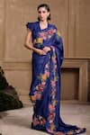 Buy_Chandrima_Blue Silk Organza Embroidery Sequins Floral Ruffle Border Saree _at_Aza_Fashions