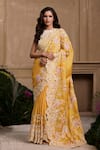 Buy_Chandrima_Yellow Silk Organza Embroidery Cutwork Floral Thread Saree _at_Aza_Fashions