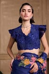 Buy_Chandrima_Blue Chanderi Embroidery Beads V-neck Floral Ruffled Sleeve Top _at_Aza_Fashions