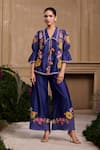 Chandrima_Blue Chanderi Embroidery Floral Collar Applique Tie Up Shirt _Online_at_Aza_Fashions