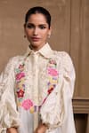 Buy_Chandrima_Ivory Chanderi Embroidery Beads Collar Floral Cutwork Gathered Shirt _Online_at_Aza_Fashions