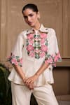 Buy_Chandrima_Ivory Chanderi Embroidery Beads Collar Rose Shirt _at_Aza_Fashions