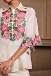 Buy_Chandrima_Ivory Chanderi Embroidery Beads Collar Rose Shirt _Online_at_Aza_Fashions