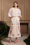 Chandrima_Ivory Chanderi Embroidery Rose Round Gathered Top _Online_at_Aza_Fashions