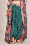 SAMMOHI BY MOKSHA AND HIRAL_Green Blouse And Cape Liquid Organza Printed Floral Tiered & Dhoti Pant Set _Online_at_Aza_Fashions