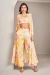 Buy_SAMMOHI BY MOKSHA AND HIRAL_Yellow Modal Satin Printed Floral Jacket Open Sunshine Pant Set _at_Aza_Fashions