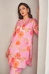 Buy_SAMMOHI BY MOKSHA AND HIRAL_Purple Modal Satin Printed Floral Round Kurta And Pant Set _Online_at_Aza_Fashions